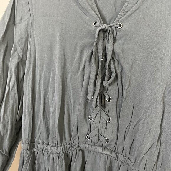 Torrid Mini Challis Lace Up Long Sleeve Shirt Dress Grey Women’s Size 0 / L - Picture 5 of 11